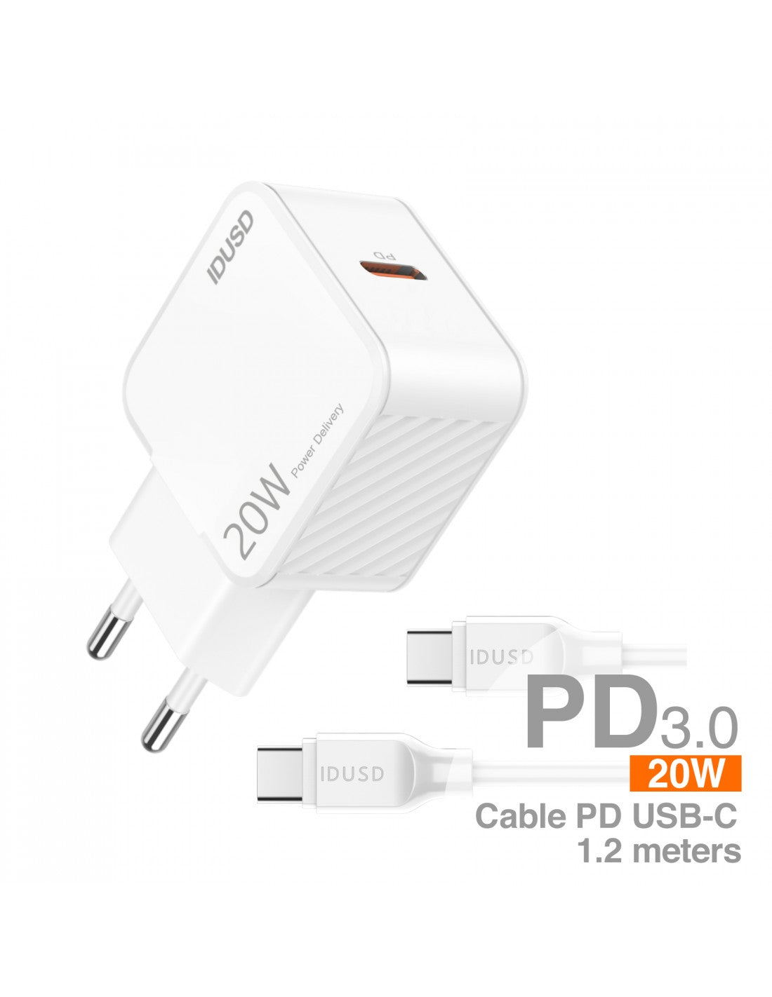 IDUSD Cargador Rápido PD 20W con Cable 1.2M