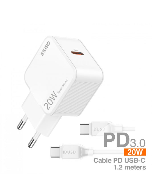 IDUSD Cargador Rápido PD 20W con Cable 1.2M