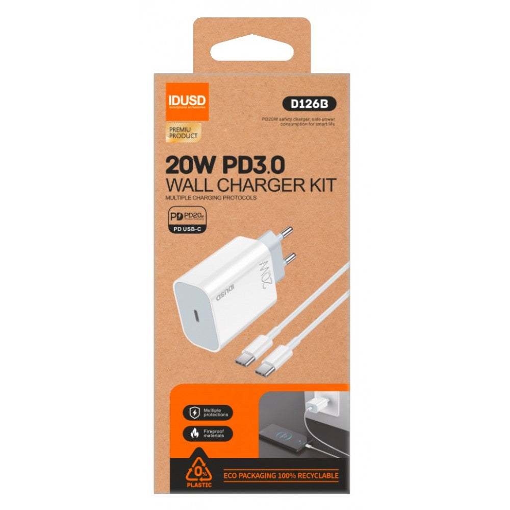 ECO CARGADOR RÁPIDO PD USB-C 20W + PD TIPO C IDUSD D126B IDUSD